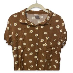 No Boundaries Juniors Tierra Brown Woven Conversational Shirt Large 11/13